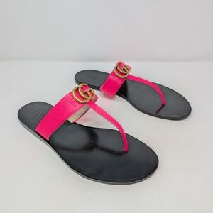 Gucci Marmont Pink Leather Thong Sandals Flip flops Size 40.5
